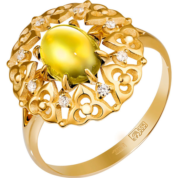 Золотое кольцо с бриллиантом и цитрином