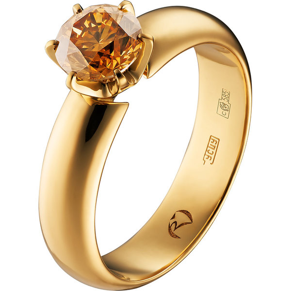 Желтое золото кольцо с бриллиантом