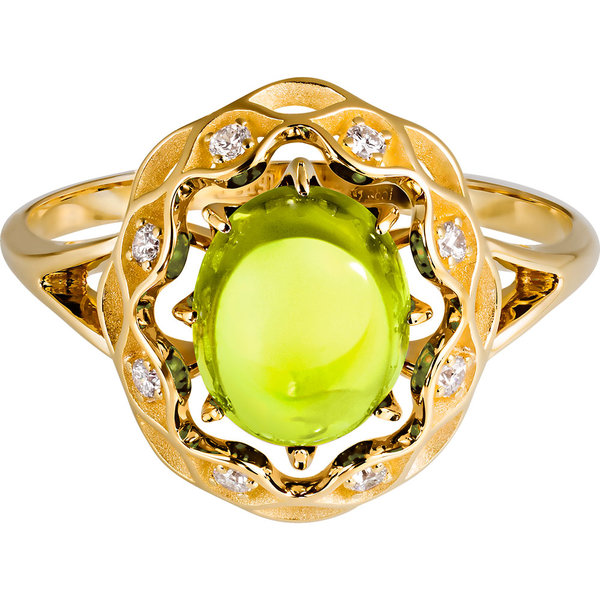 Золотое кольцо с бриллиантом и хризолитом