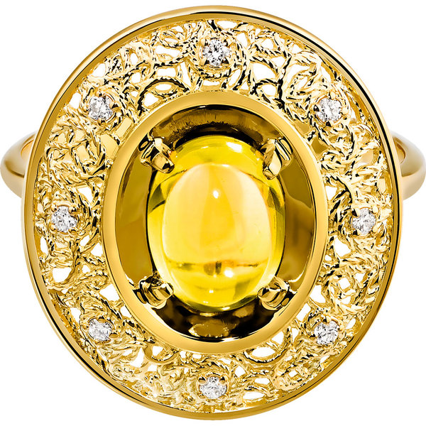 Золотое кольцо с бриллиантом и цитрином