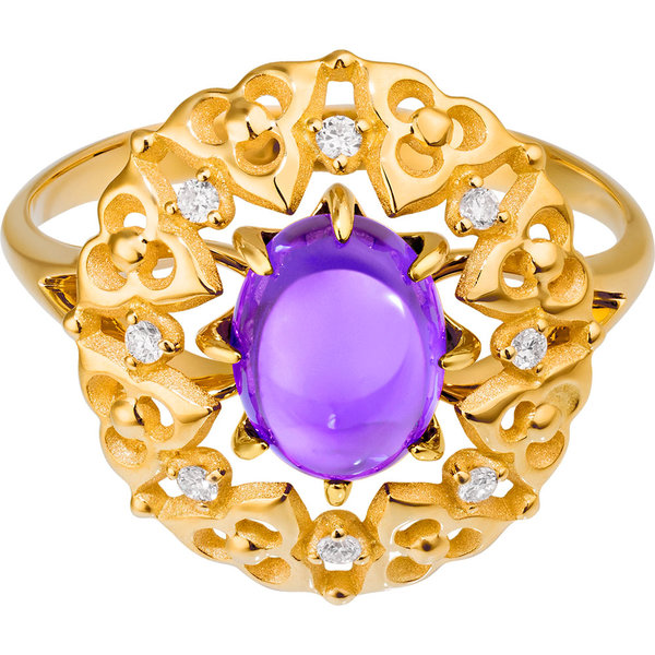 Золотое кольцо с бриллиантом и аметистом