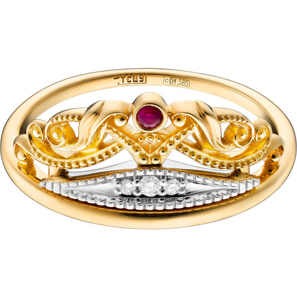 Золотое кольцо с бриллиантом и рубином