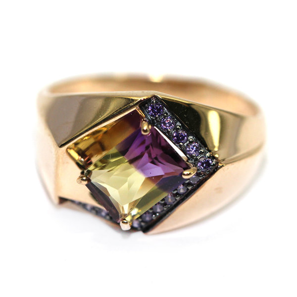 Золотое кольцо с аметрином синтетическим