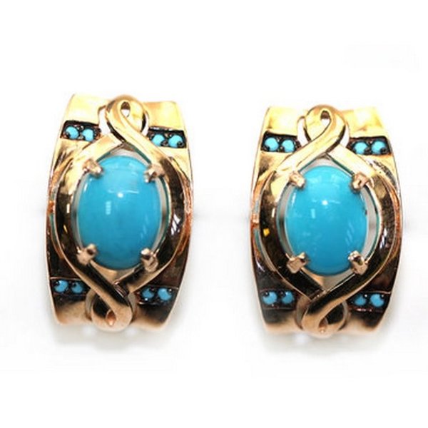 Золотые серьги с&nbsp;фианитом и&nbsp;бирюзой