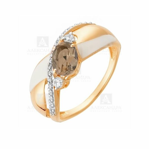 Золотое кольцо с эмалью, фианитом и раух-топазом