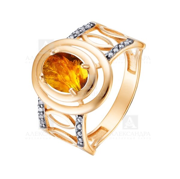 Золотое кольцо с янтарём и фианитом
