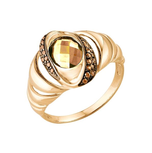 Золотое кольцо с фианитом и раух-топазом