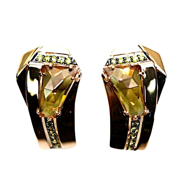 Золотые серьги с&nbsp;фианитом и&nbsp;султанитом выращенным