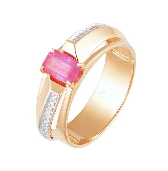 Золотое кольцо с&nbsp;рубином и&nbsp;бриллиантом