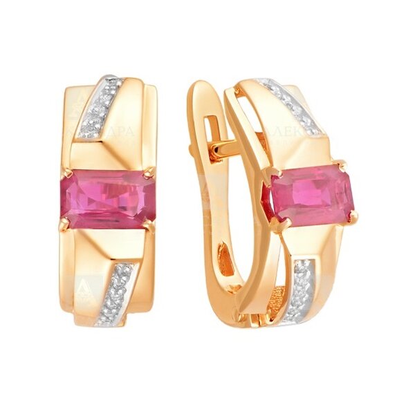 Золотые серьги с&nbsp;рубином и&nbsp;бриллиантом