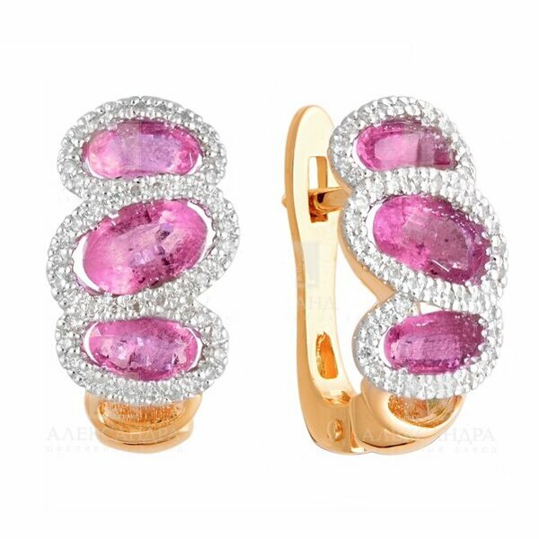 Золотые серьги с&nbsp;рубином и&nbsp;бриллиантом
