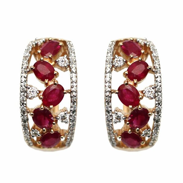 Золотые серьги с&nbsp;рубином и&nbsp;бриллиантом