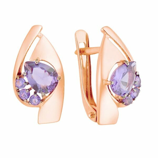 Золотые серьги с&nbsp;фианитом и&nbsp;александритом выращенным