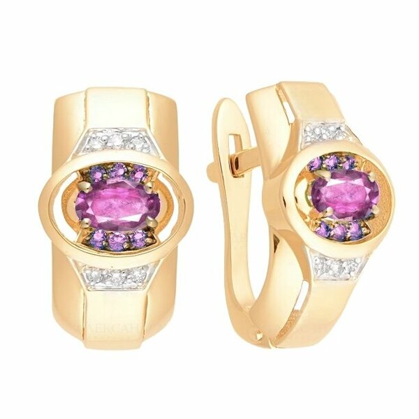 Золотые серьги с&nbsp;рубином и&nbsp;бриллиантом