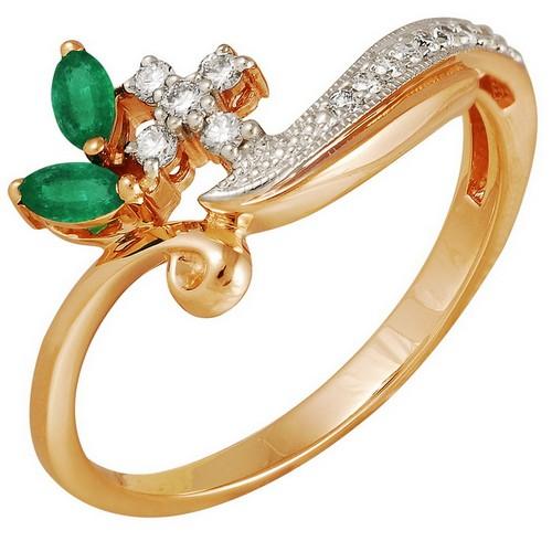 Золотое кольцо с изумрудом и бриллиантом