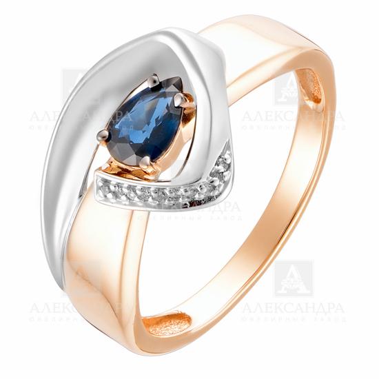 Золотое кольцо с бриллиантом и сапфиром