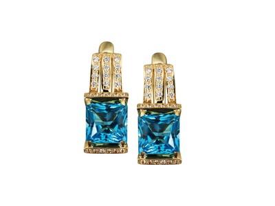 Золотые серьги с&nbsp;фианитом и&nbsp;танзанитом гидротермальным