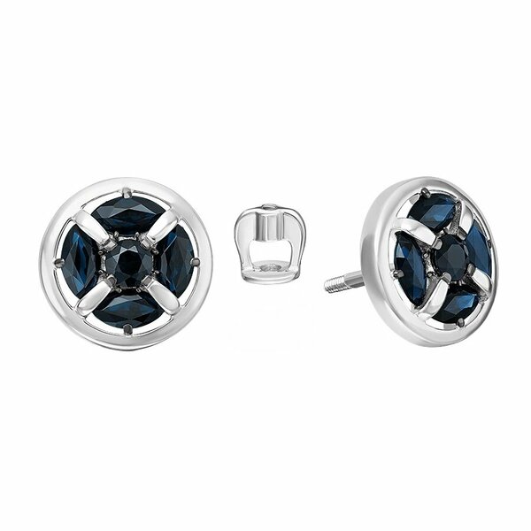 Золотые серьги-пусеты с сапфиром