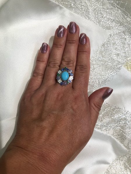Серебряное кольцо с бирюзой искусственной
