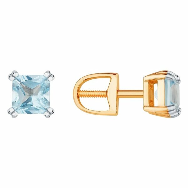 Золотые серьги-пусеты с топазом