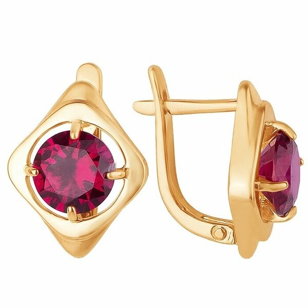 Золотые серьги с рубином выращенным