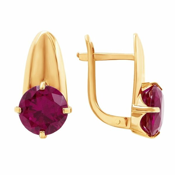 Золотые серьги с рубином синтетическим