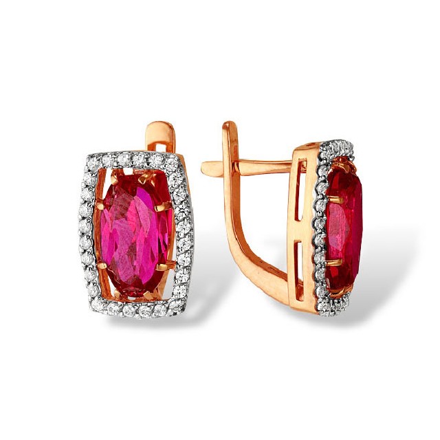 Золотые серьги с&nbsp;корундом и&nbsp;фианитом