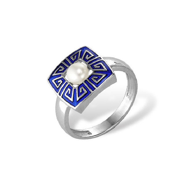 Серебряное кольцо с эмалью и жемчугом