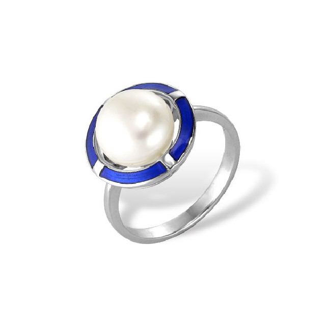 Серебряное кольцо с эмалью и жемчугом пресноводным