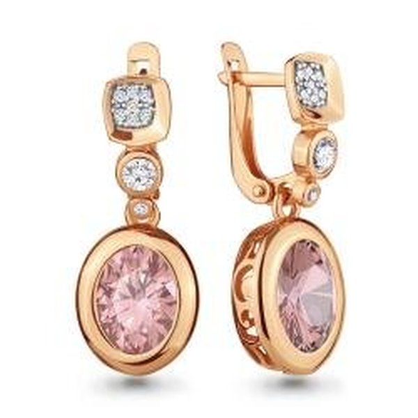 Серебряные серьги с&nbsp;фианитом, позолотой и&nbsp;морганитом синтетическим