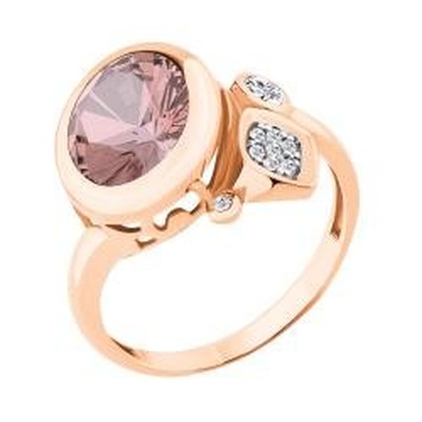 Серебряное кольцо с&nbsp;фианитом, позолотой и&nbsp;морганитом синтетическим