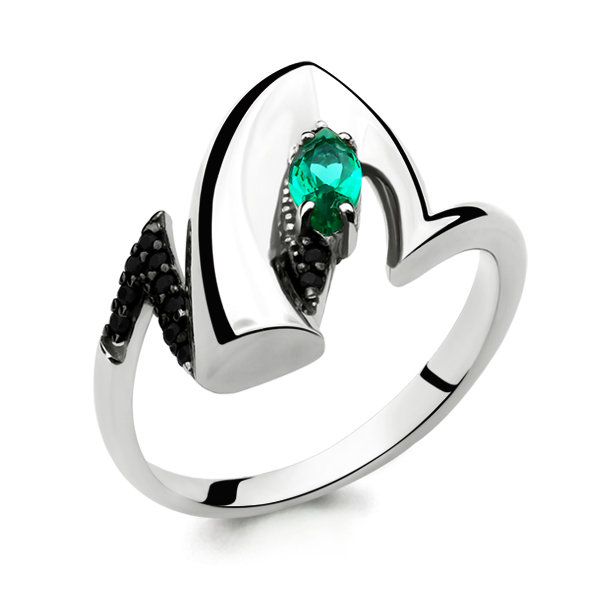 Серебряное кольцо с ювелирным стеклом и шпинелью синтетической