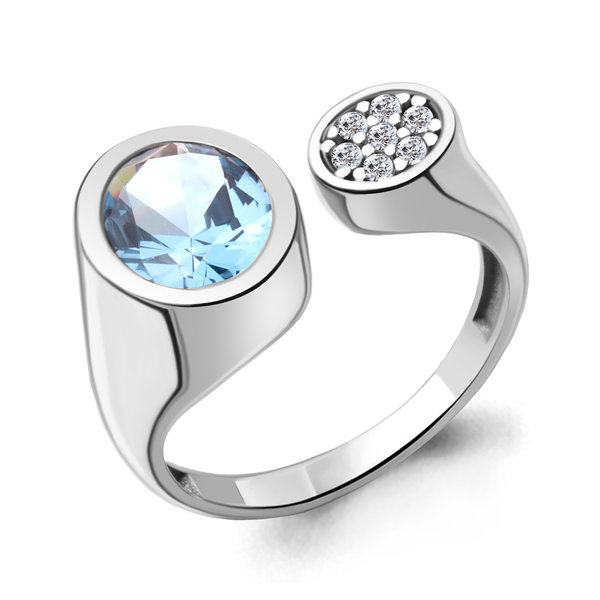 Серебряное кольцо с фианитом и топазом искусственным
