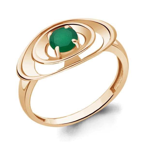 Серебряное кольцо с позолотой и агатом зеленым
