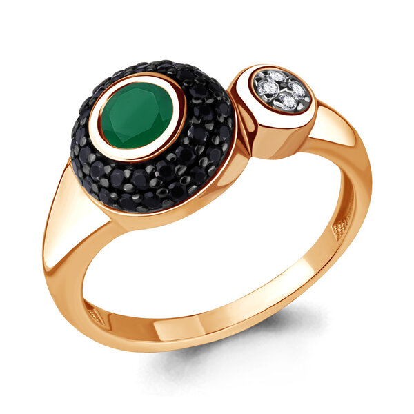 Серебряное кольцо с кристаллом и агатом зеленым