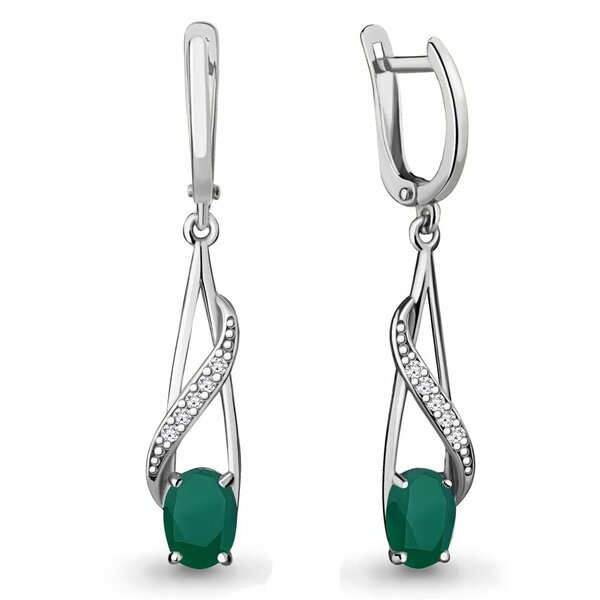 Серебряные серьги с&nbsp;агатом зеленым