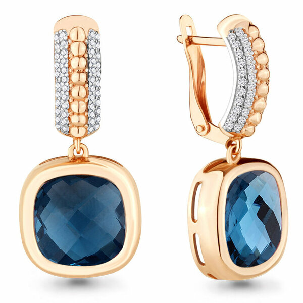 Серебряные серьги с&nbsp;фианитом, топазом лондон выращенным и&nbsp;позолотой