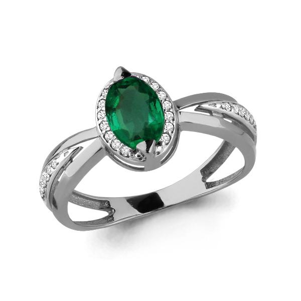 Серебряное кольцо с&nbsp;фианитом и&nbsp;изумрудом нано