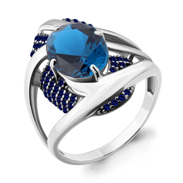 Серебряное кольцо с топазом лондон выращенным и сапфиром нано