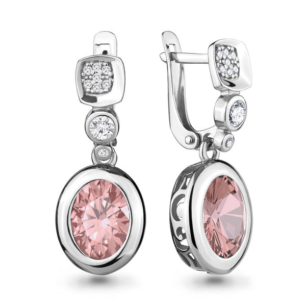 Серебряные серьги с&nbsp;фианитом и&nbsp;морганитом синтетическим