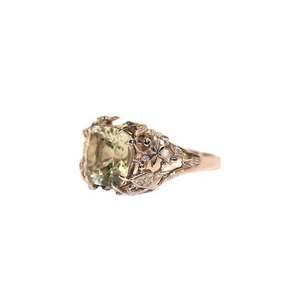 Палладиевое кольцо с празиолитом и бриллиантом