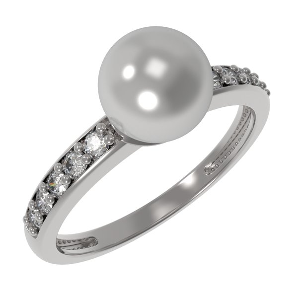 Серебряное кольцо с жемчугом культивированным и фианитом