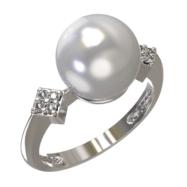 Серебряное кольцо с жемчугом искусственным