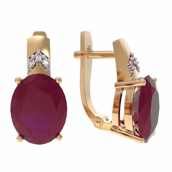 Золотые серьги с&nbsp;рубином выращенным и&nbsp;бриллиантом