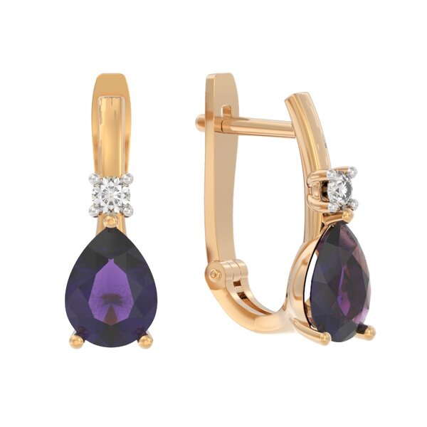 Золотые серьги с&nbsp;фианитом и&nbsp;аметистом