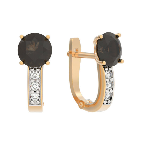 Золотые серьги с&nbsp;фианитом и&nbsp;раух-топазом