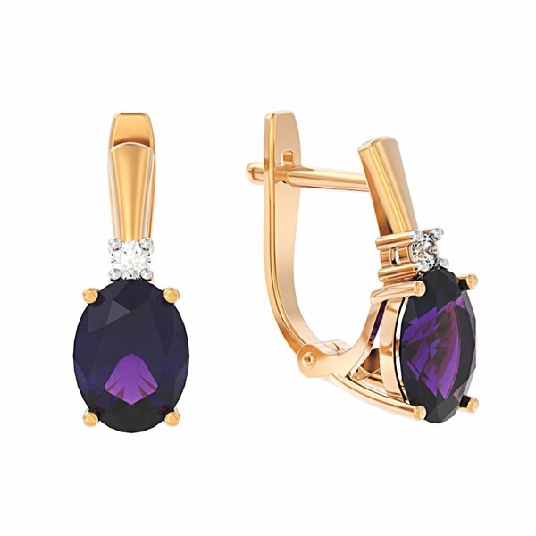 Золотые серьги с&nbsp;фианитом и&nbsp;аметистом