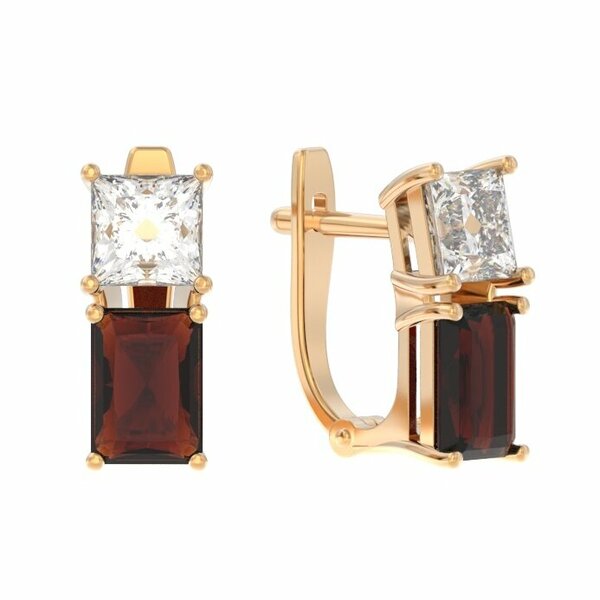 Золотые серьги с&nbsp;гранатом и&nbsp;фианитом