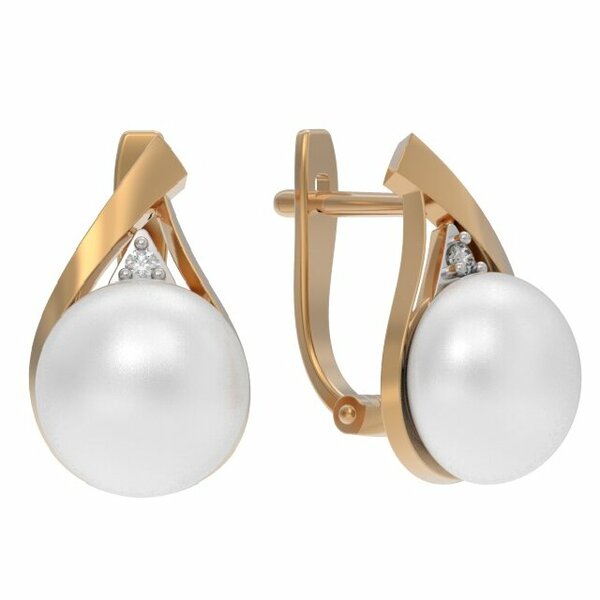 Золотые серьги с&nbsp;жемчугом культивированным и&nbsp;фианитом