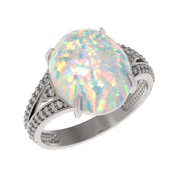 Серебряное кольцо с&nbsp;опалом синтетическим и&nbsp;фианитом